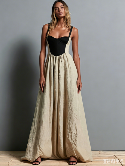 Women's Casual Khaki Cotton-linen Sleeveless Maxi Dress With A Square Neck. MDZ1246F8LXY
