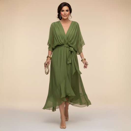DELACROIX | Chiffon Dress with V-Neck
