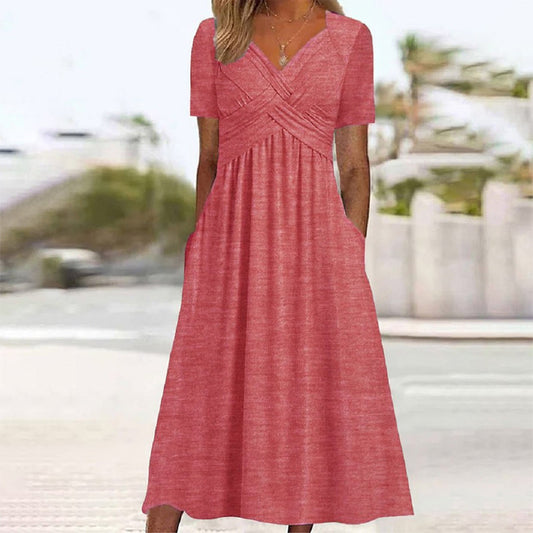 Elira – Elegant Dress with V-Neck and Short Sleeves