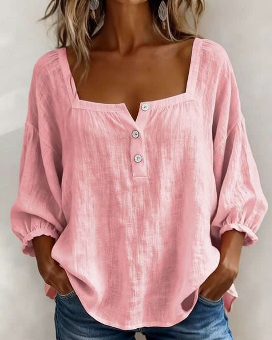 Blouse Simple Square Neck Long Sleeve