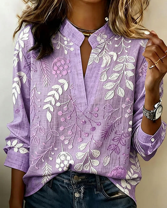 Eleni | Blouse with Floral Print and High Collar