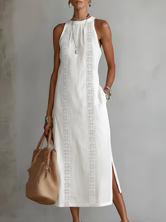Jimena | Midi Linen Dress with Mao Collar