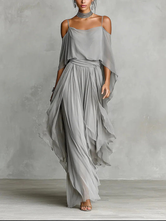 Isabela | Gray Fluid Set with Strap Top and Lightweight Pants